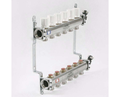 Коллекторная группа из нержавеющей стали с регулировочными и термостатическими вентилями UNI-FITT 1"x3/4"ЕК 6 выходов