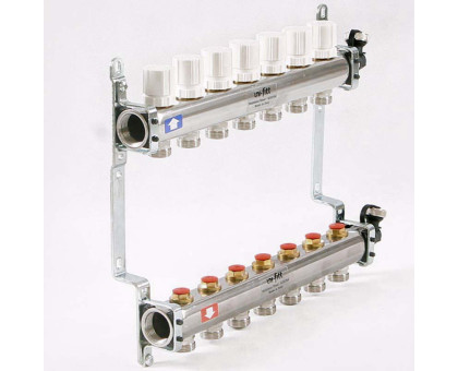Коллекторная группа из нержавеющей стали с регулировочными и термостатическими вентилями UNI-FITT 1"x3/4"ЕК 7 выходов