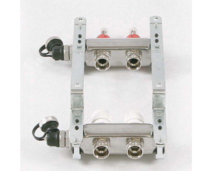 Коллекторная группа из нержавеющей стали с термостатическими вентилями и расходомерами UNI-FITT 1"x3/4"ЕК 2 выхода