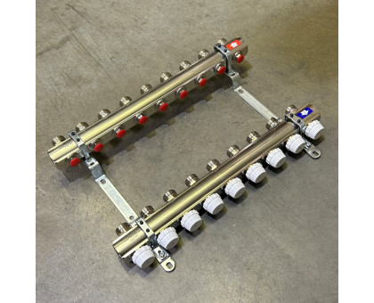 Коллекторная группа с балансировочными и термостатическими вентилями UNI-FITT серия I 1"x3/4"ЕК 9 выходов