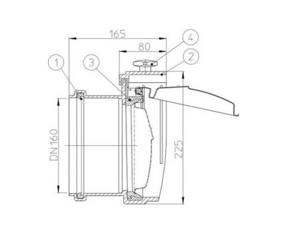 Канализационный затвор Hutterer & Lechner с заслонкой из нержавеющей стали и муфтой для труб из синтетического материала, DN 160