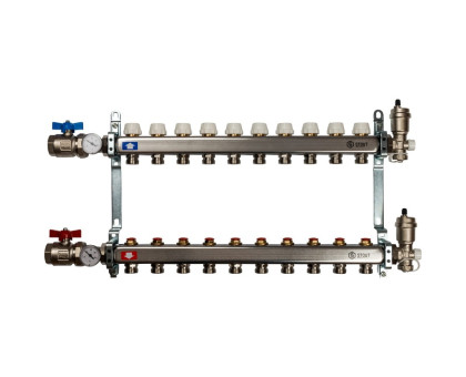 Коллектор из нержавеющей стали Stout в сборе без расходомеров 10 вых. (SMS-0912-000010)