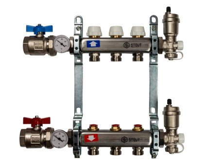 Коллектор из нержавеющей стали Stout в сборе без расходомеров 3 вых. (SMS-0912-000003)