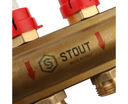 Распределительный коллектор Stout из латуни с расходомерами 8 вых. (SMB-0473-000008)